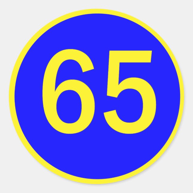 number, 65, in a circle classic round sticker (Front)