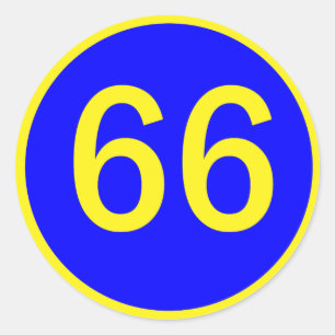 number, 66, in a circle classic round sticker