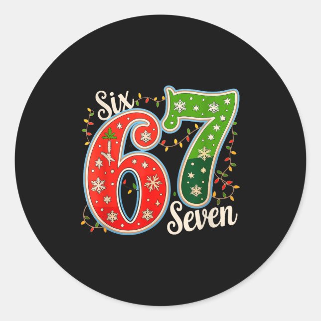 Number 67 Funny Six Seven 6 7 Meme Christmas Light Classic Round Sticker (Front)
