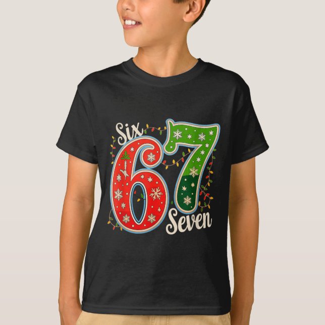 Number 67 Funny Six Seven 6 7 Meme Christmas Light T-Shirt (Front)