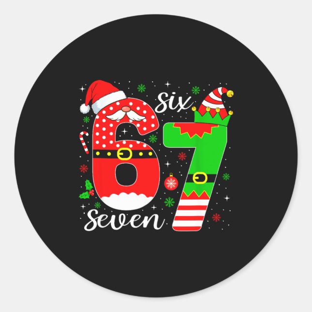 Number 67 Matching Six Seven 6 7 Meme 6-7 Christma Classic Round Sticker (Front)