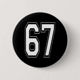 Number 67 Varsity Style Bold Sports Birthday Jerse 6 Cm Round Badge