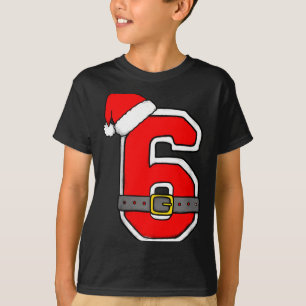 Number 6 6th Birthday Six Christmas Santa Hat Happ T-Shirt