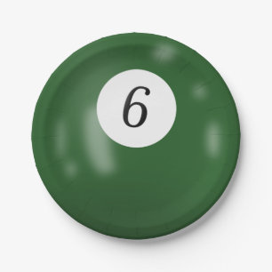 Number 6 billiard ball paper plate