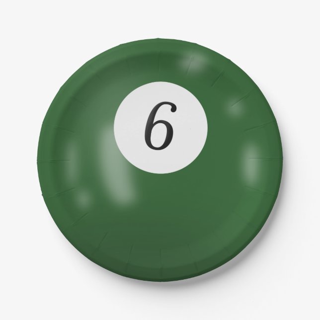 Number 6 billiard ball paper plate (Front)
