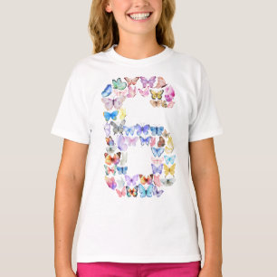 Number 6 Butterflies Theme 6 Year Old Girls T-Shirt