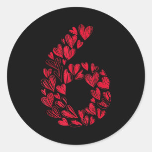 Number 6 - Cute Six Seven Hearts Matching 67 Valen Classic Round Sticker
