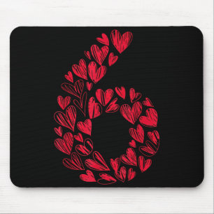 Number 6 - Cute Six Seven Hearts Matching 67 Valen Mouse Pad