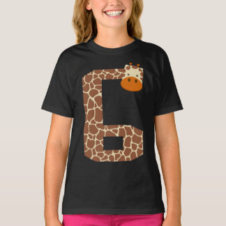 Number 6 Giraffe 6th Birthday Costume 6 Year Old T-Shirt