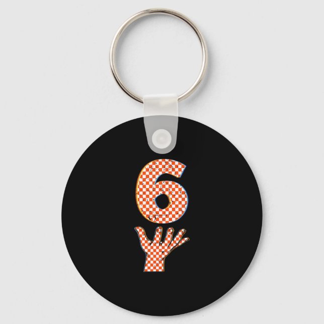 Number 6 Matching 67 Meme Checkered Halloween Cost Key Ring (Front)