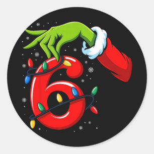 Number 6 Matching 67 Meme Christmas Elf Hand Boys  Classic Round Sticker