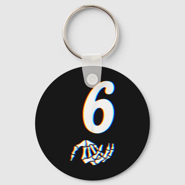 Number 6 Matching 67 Meme Skeleton Hand Halloween  Key Ring (Front)