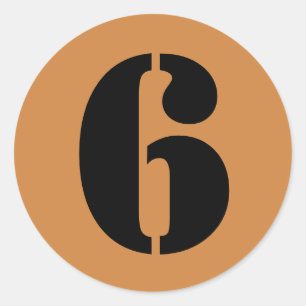 Number 6 Six Peru Gold Stencil Numbers by Janz Classic Round Sticker