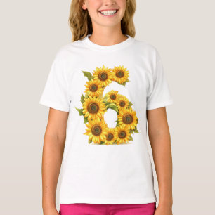 Number 6 Sunflowers Theme 6 Year Old Kids Girls T-Shirt