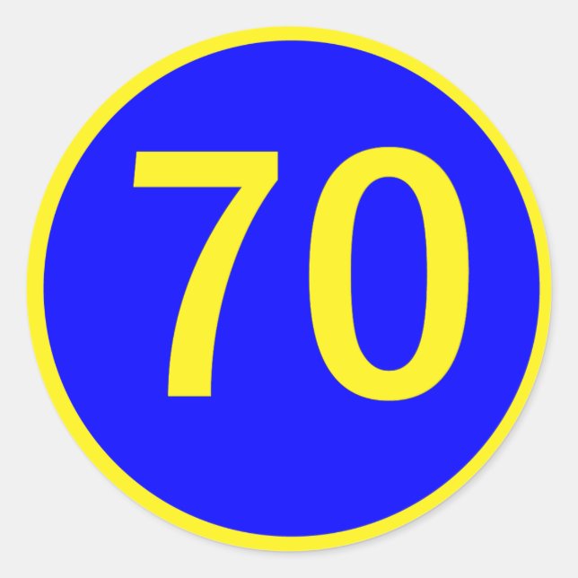number, 70, in a circle classic round sticker (Front)