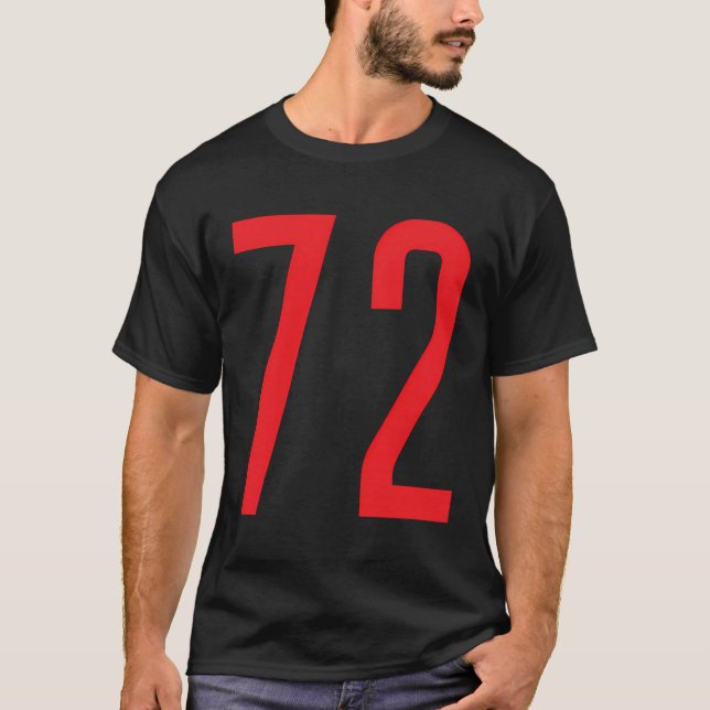 Number 72 Red Sports Fan Jersey Number T-Shirt (Front)