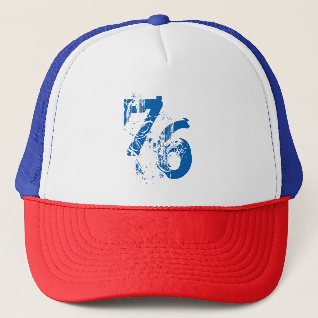 number-76 design red white blue colours USA Americ Trucker Hat (Front)
