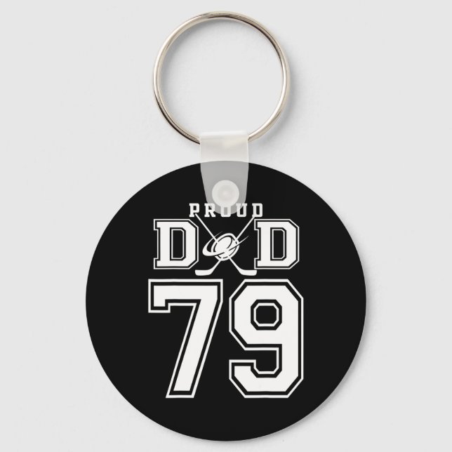 Number 79 Custom Proud Hockey Dad Personalised For Key Ring (Front)