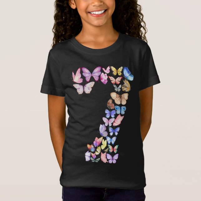 Number 7 Butterflies Theme 7 Year Old Girls Kids T-Shirt (Front)