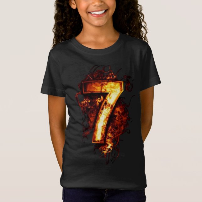 Number 7 Graphic Arts in Fire Flame T-Shirt (Front)