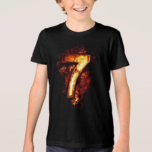 Number 7 Graphics Arts in Fire Flame Tri-Blend Shirt (Front)