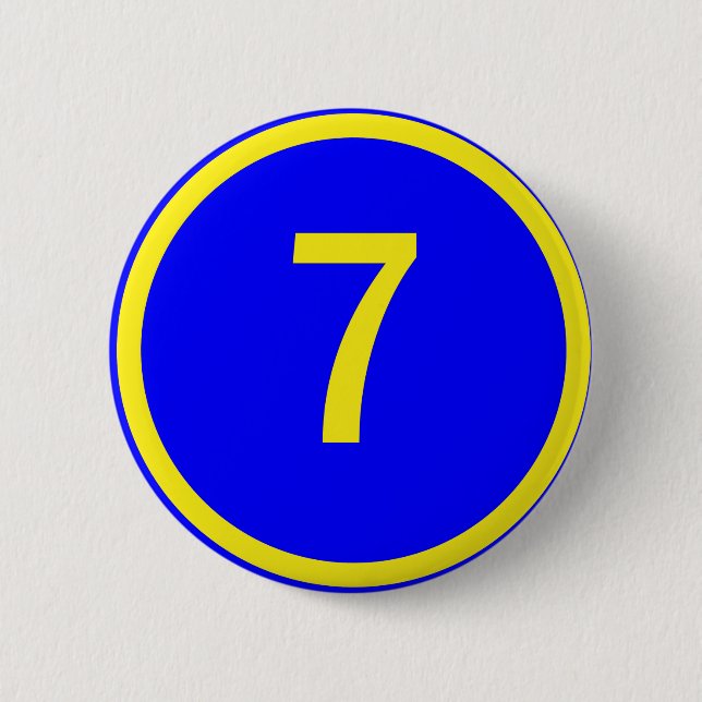 number 7 in a circle 6 cm round badge (Front)