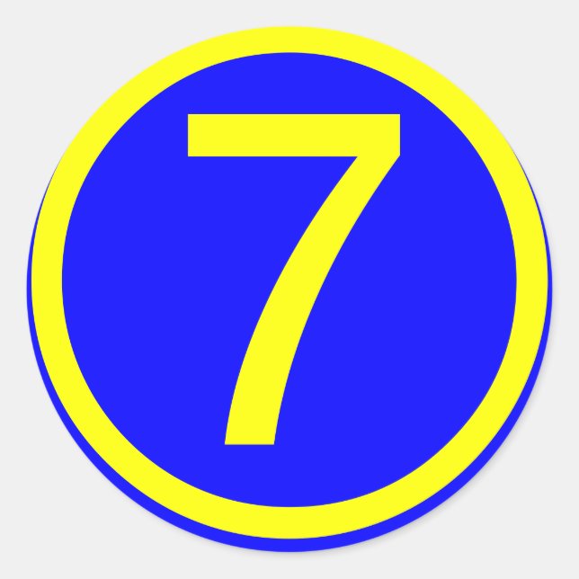 number 7 in a circle, blue background classic round sticker (Front)