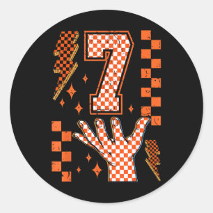 Number 7 Matching 67 Meme Checkered Halloween Cost Classic Round Sticker