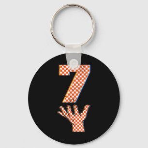 Number 7 Matching 67 Meme Checkered Halloween Cost Key Ring