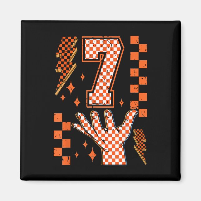 Number 7 Matching 67 Meme Checkered Halloween Cost Magnet (Front)