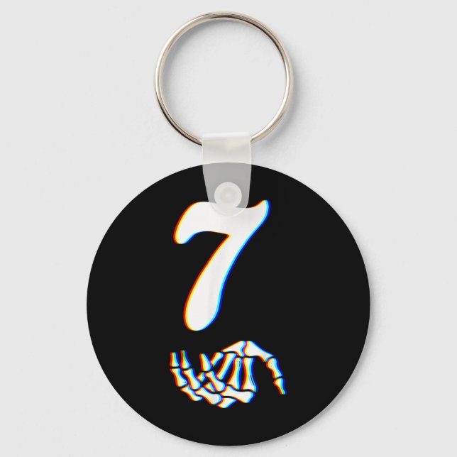 Number 7 Matching 67 Meme Skeleton Hand Halloween  Key Ring (Front)