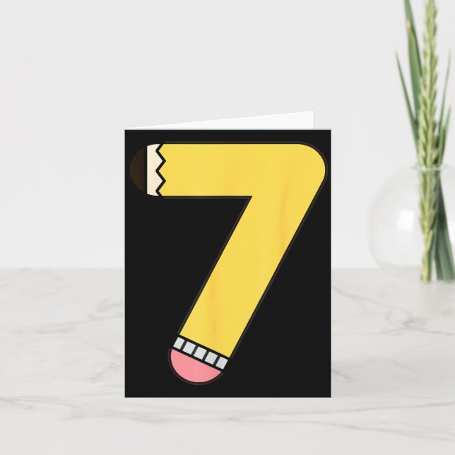Number 7 Pencil Back to School 7th Birthday Card (Front)