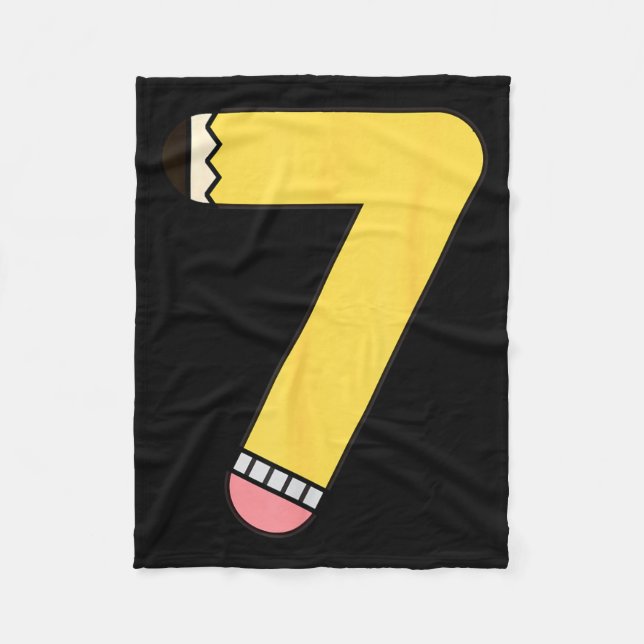 Number 7 Pencil Back to School 7th Birthday Fleece Blanket (Front)