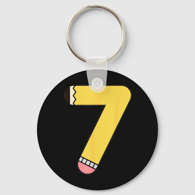 Number 7 Pencil Back to School 7th Birthday Key Ring (Front)