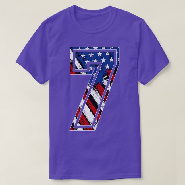 Number 7 Red White and Blue American Flag 7 Jersey T-Shirt (Design Front)
