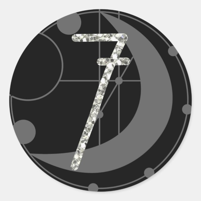 Number 7 Seven Rune Monogram Geometric Moon Black Classic Round Sticker (Front)
