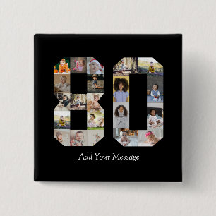 Number 80 Photo Collage 15 Cm Square Badge
