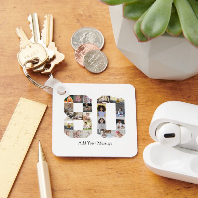 Number 80 Photo Collage Key Ring (Desk)