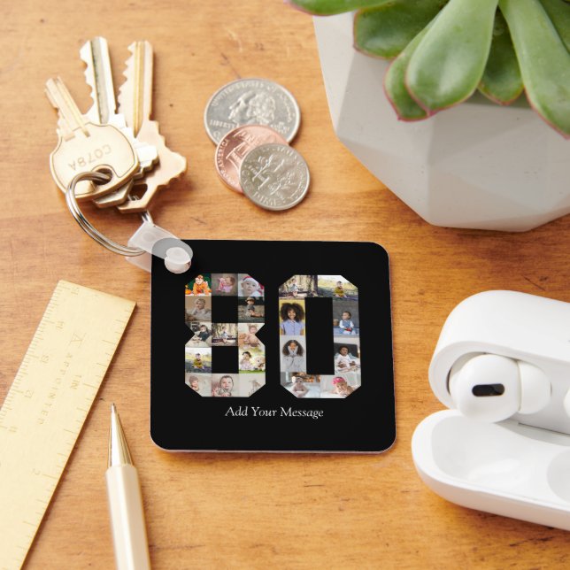 Number 80 Photo Collage Key Ring (Desk)