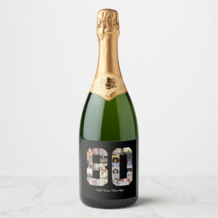 Number 80 Photo Collage Sparkling Wine Label