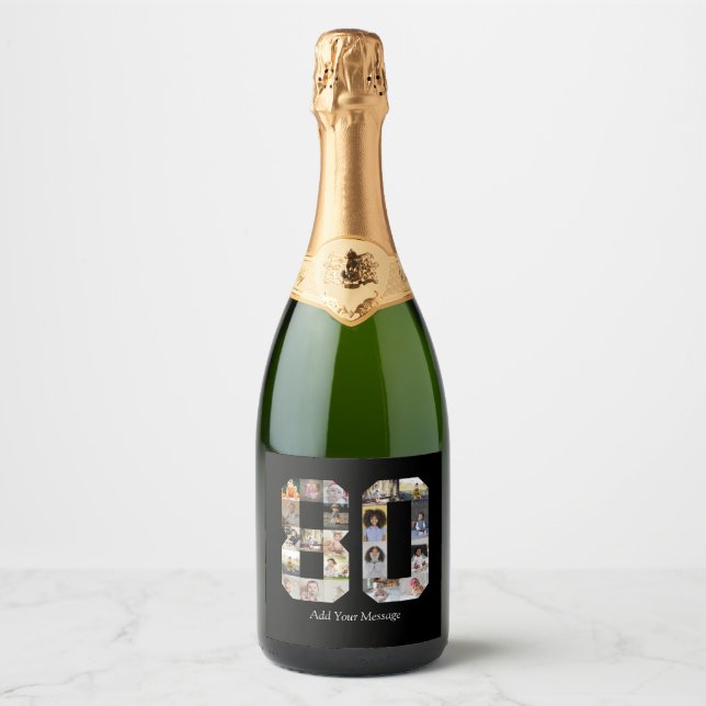 Number 80 Photo Collage Sparkling Wine Label (Front)