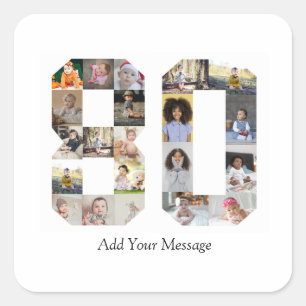 Number 80 Photo Collage Square Sticker
