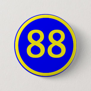 number, 88, in a circle 6 cm round badge