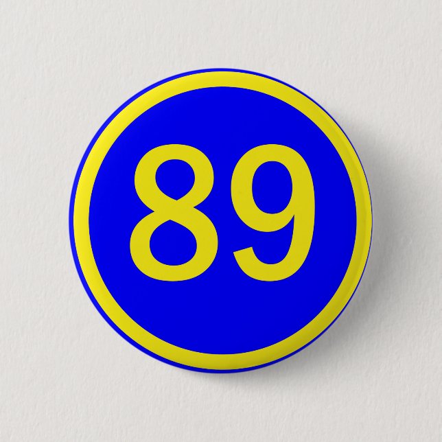 number, 89, in a circle 6 cm round badge (Front)