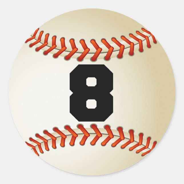 Number 8 Baseball Classic Round Sticker (Front)