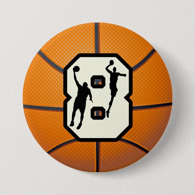 Number 8 Basketball and Players 7.5 Cm Round Badge (Front)