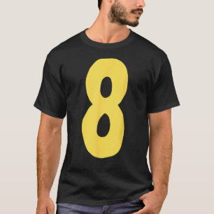 Number 8 big and bold in yellow T-Shirt