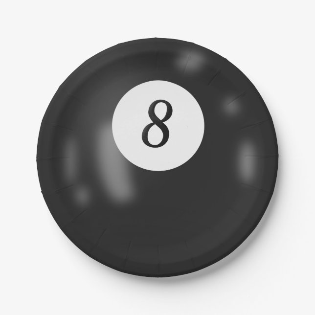 Number 8 billiard ball paper plate (Front)