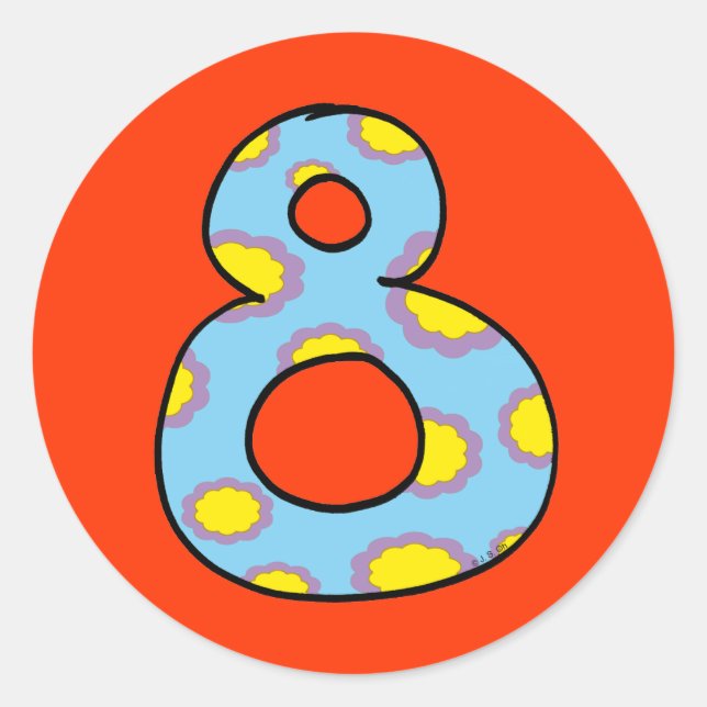 Number 8 classic round sticker (Front)