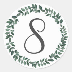 Number 8 Eight Monogram Minimalist Botanical Leaf Classic Round Sticker